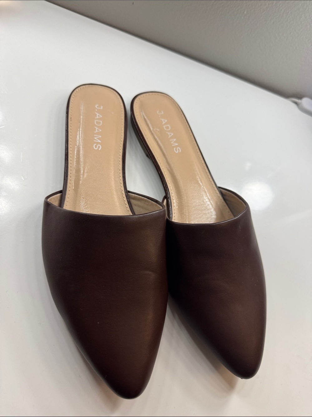Adams Women's Dark Brown Pointed Leather Slip-On Mules